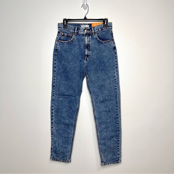 Pull&Bear Denim Mom Jeans Dark Blue Acid Wash 100% Cotton Women’s Size 6/28 NWT - Picture 1 of 14